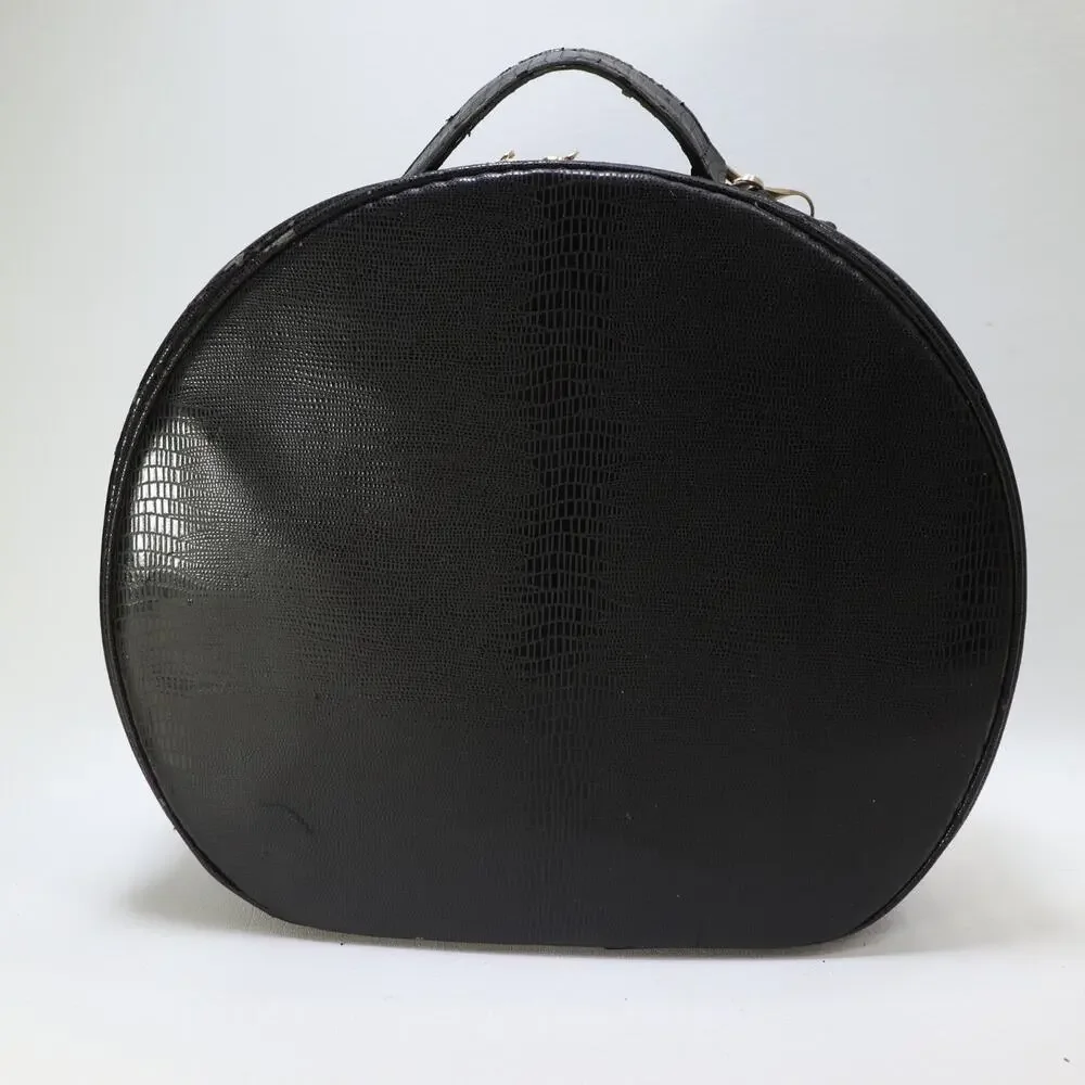 Lancôme Paris Train Case Black Faux Patent Leather Croc Embossed Travel Bag READ